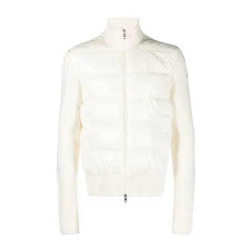 Moncler , Padded Fleece Jacket with Logo Patch ,White male, Sizes: