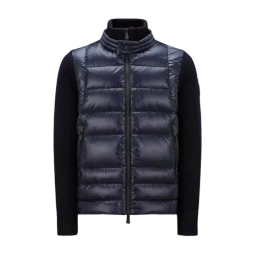 Moncler , Padded Wool Zip-Up Cardigan ,Blue male, Sizes: