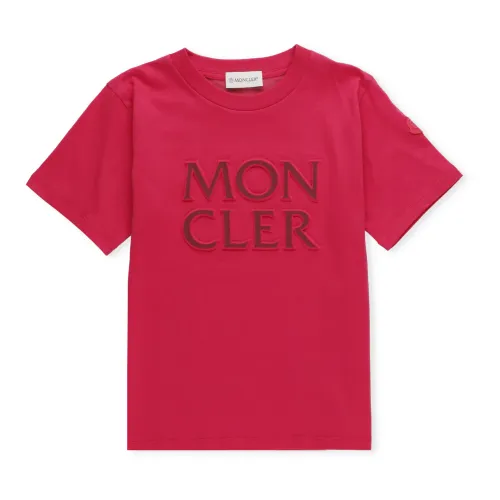 Moncler , Pink Cotton T-Shirt ,Red female, Sizes: