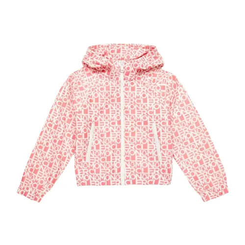 Moncler , Pink Windproof Jacket with Logo Print ,Pink female, Sizes: