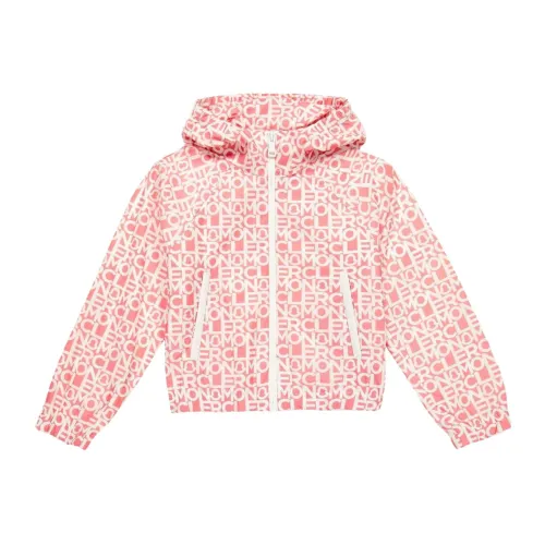Moncler , Pink Windproof Kids Coat with Logo Print ,Pink female, Sizes:
