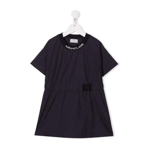 Moncler , Poplin T-Shirt Dress ,Black female, Sizes: