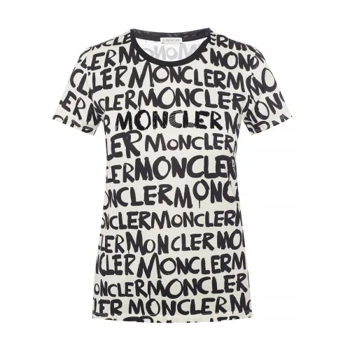 Moncler , Printed Logo T-shirt ,Beige female, Sizes: