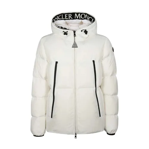 Moncler , Short White Down Jacket with Logo Band ,White female, Sizes: