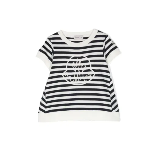 Moncler , Striped T-shirt with Logo Embroidery ,Multicolor female, Sizes: