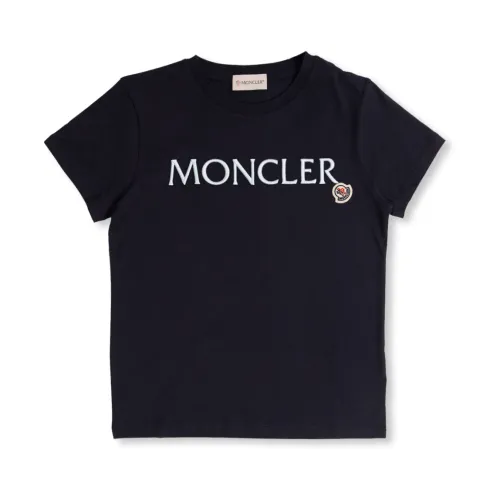 Moncler , T-shirt with logo patch ,Blue male, Sizes: