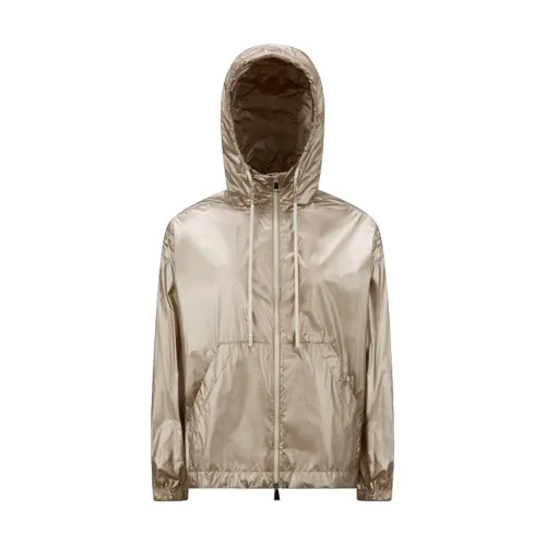 Moncler , Tazenat Zip-up Hooded Jacket ,Beige female, Sizes: