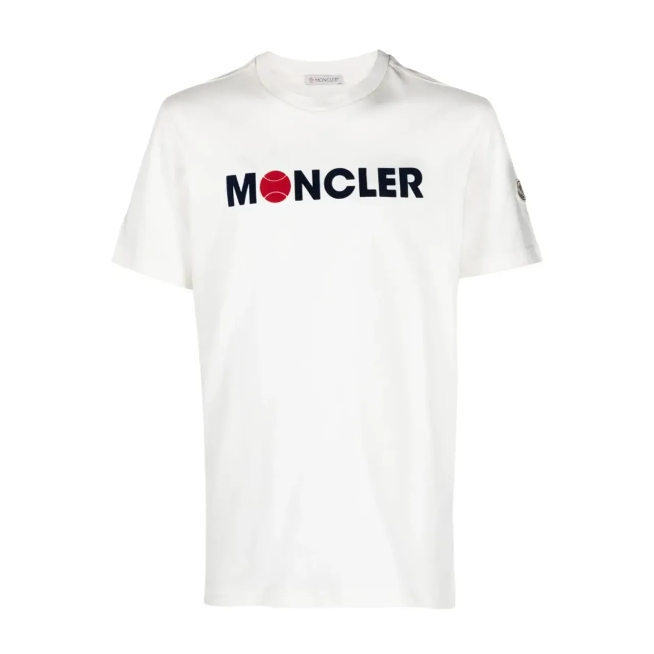 Moncler , Tennis-Inspired Cotton T-Shirt ,White male, Sizes: