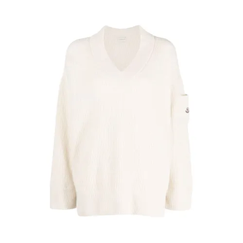 Moncler , V-neck wool-blend jumper ,White female, Sizes: