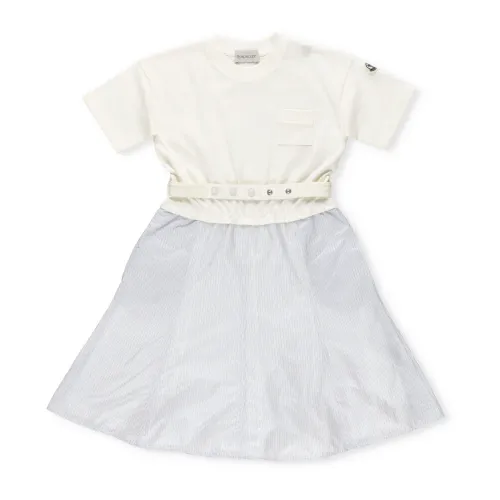 Moncler , White Cotton Dress with Striped Waterproof Skirt ,White female, Sizes:
