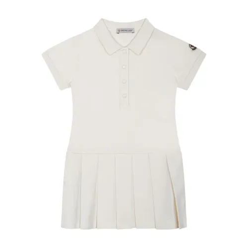 Moncler , White Cotton Mini Dress with Pleated Skirt ,Beige female, Sizes: