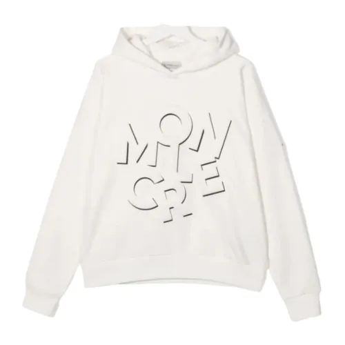 Moncler , White Hooded Sweater with Logo Print ,White female, Sizes: