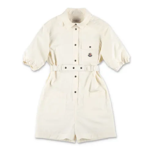 Moncler , White Jumpsuit with Pointed Collar ,White female, Sizes: