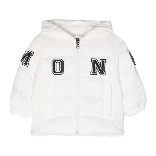 Moncler , White Kids Padded Coat with Logo ,White male, Sizes: