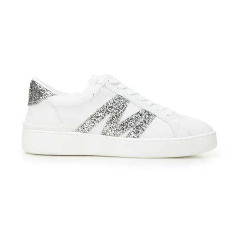 Moncler , White Nylon Low-Top Sneakers with Glitter Bands ,White female, Sizes:
