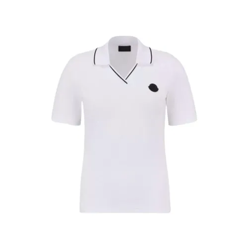 Moncler , White Piqué Cotton Polo with Black Trim ,White female, Sizes: