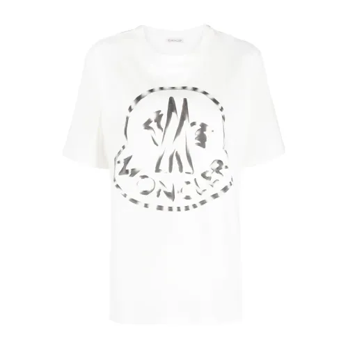 Moncler , White Ribbed Creweck T-Shirt for Women ,White female, Sizes: