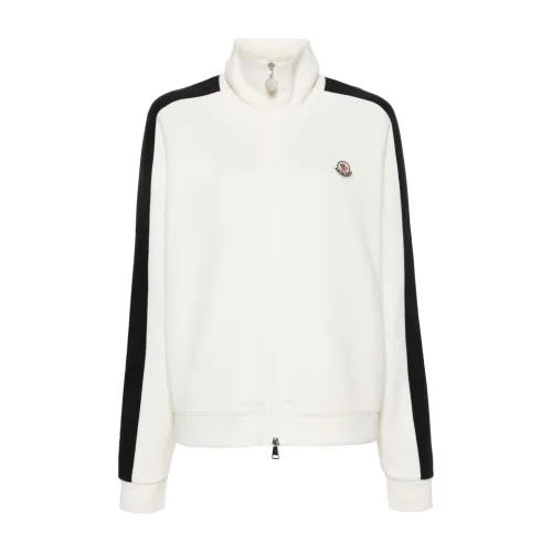Moncler , White Sweater with High Neck and Logo Patch ,White female, Sizes: