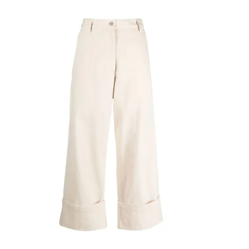 Moncler , Wide Leg Trousers White Pants ,White female, Sizes: