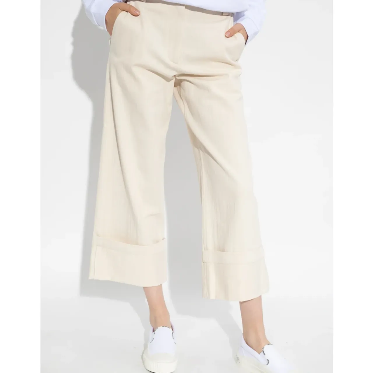 Moncler , Wide Leg Trousers White Pants ,White female, Sizes: