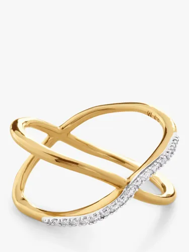 Monica Vinader Kiss Diamond Cross Over Ring, Gold - Gold - Female - Size: N