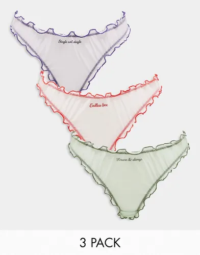 Monki 3 pack mesh thong in lilac, green and pink multi