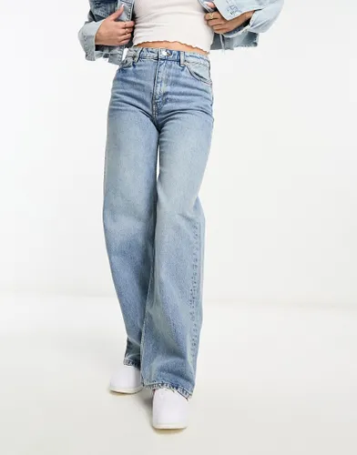 Monki Yoko wide leg jeans in mid blue