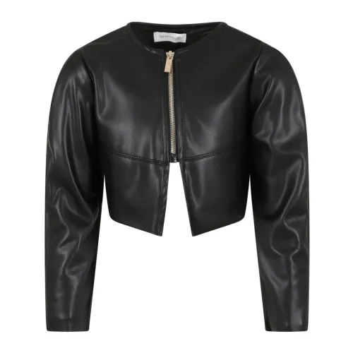 Monnalisa , Black Faux Leather Jacket with Zip Closure ,Black unisex, Sizes: