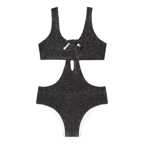 Monnalisa , Black Lurex Laminate Swimsuit with Cut-Out Detail ,Black female, Sizes: