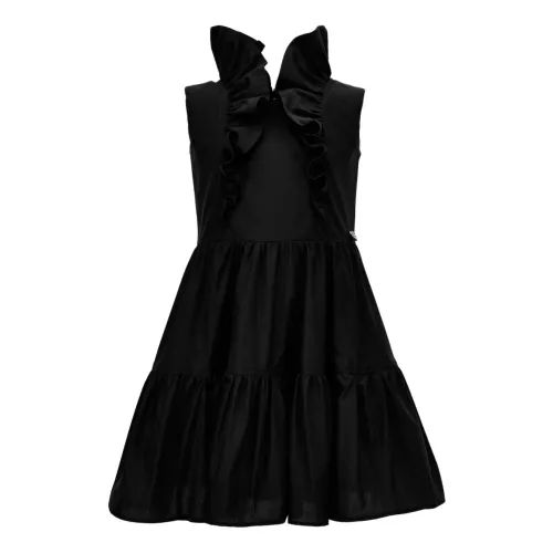 Monnalisa , Black Sleeveless Dress with Ruffle Detail ,Black female, Sizes: