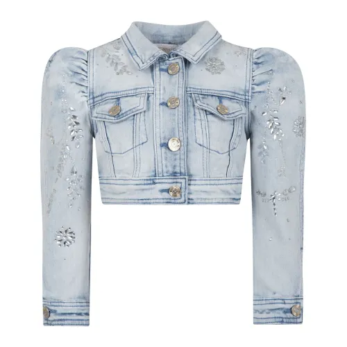 Monnalisa , Denim Jacket with Rhinestone Details ,Blue female, Sizes: