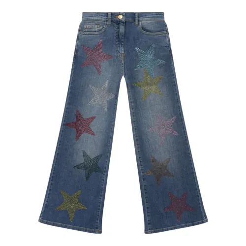Monnalisa , Denim Jeans with Multicolored Rhinestone Stars ,Blue female, Sizes: