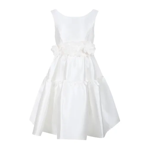 Monnalisa , Elegant White Girls Dress with Floral Belt ,White female, Sizes: