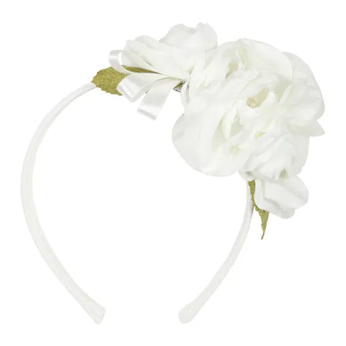 Monnalisa , Floral Embellished White Hairband ,White female, Sizes: ONE