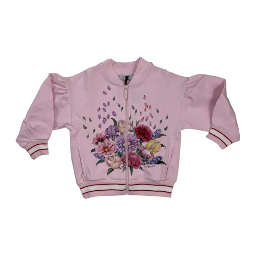 Monnalisa , Flower zip sweatshirt ,Pink female, Sizes: