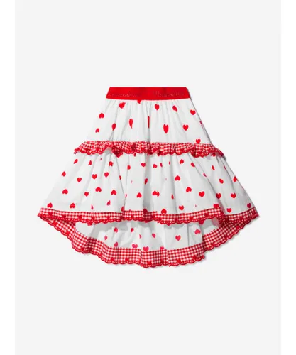 Monnalisa Girls Cotton Heart Print Skirt - Red