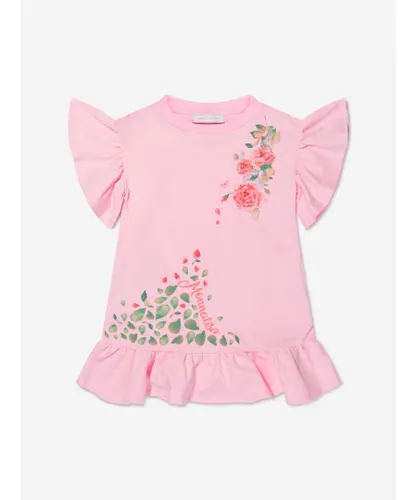 Monnalisa Girls Cotton Rose Print Dress - Pink