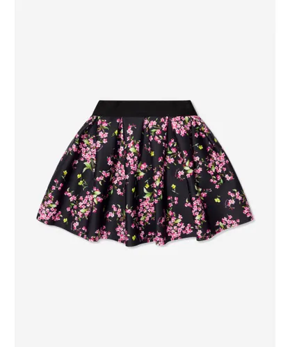 Monnalisa Girls Floral Neoprene Skirt - Black