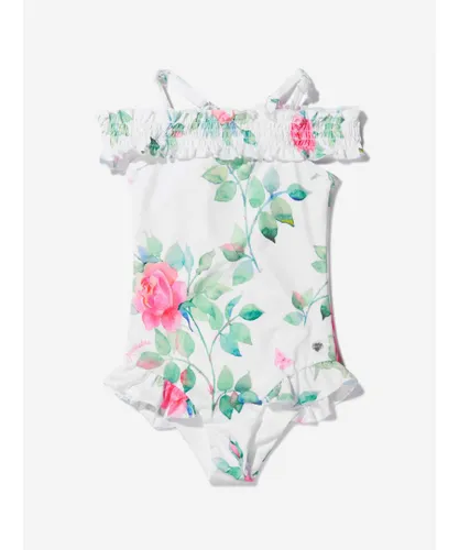 Monnalisa Girls Rose Bloom Print Swimsuit - White