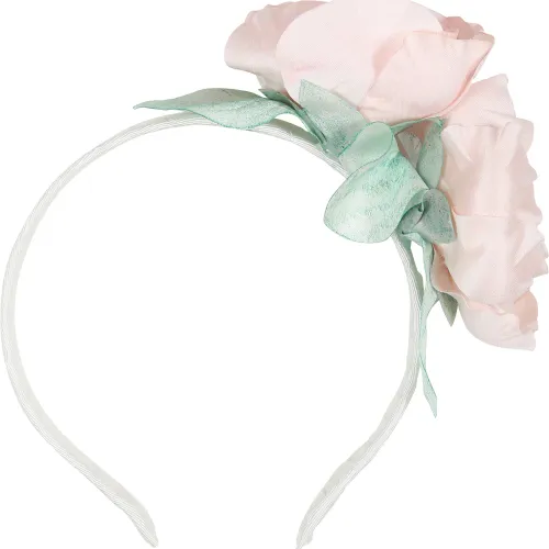 Monnalisa , Ivory Fabric Headband with Pink Roses ,Beige female, Sizes: ONE