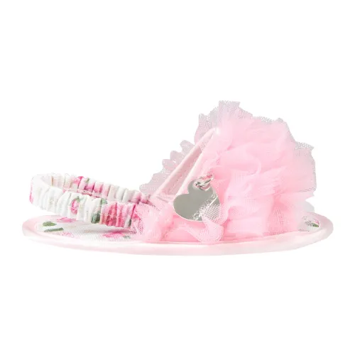 Monnalisa , Pink and White Tulle Sandals with Heart Charm ,Pink female, Sizes: