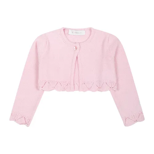 Monnalisa , Pink Cotton Cardigan with Embroidered Ruffles ,Pink female, Sizes:
