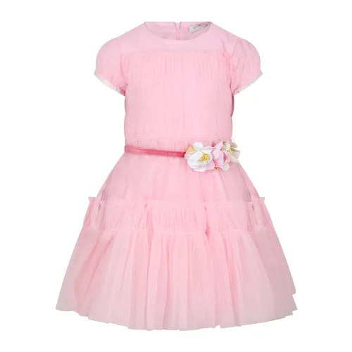 Monnalisa , Pink Embossed Tulle Dress ,Pink female, Sizes: