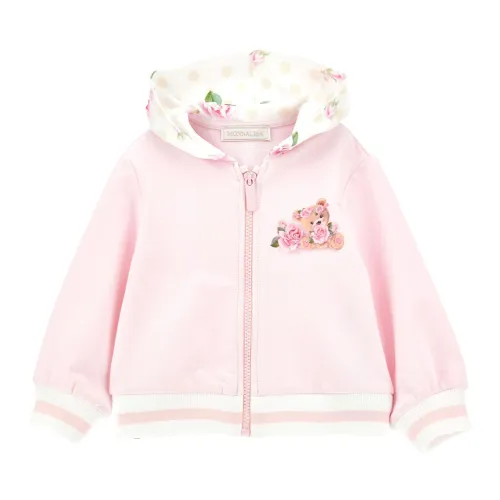 Monnalisa , Pink Floral Hooded Sweater for Kids ,Pink female, Sizes: