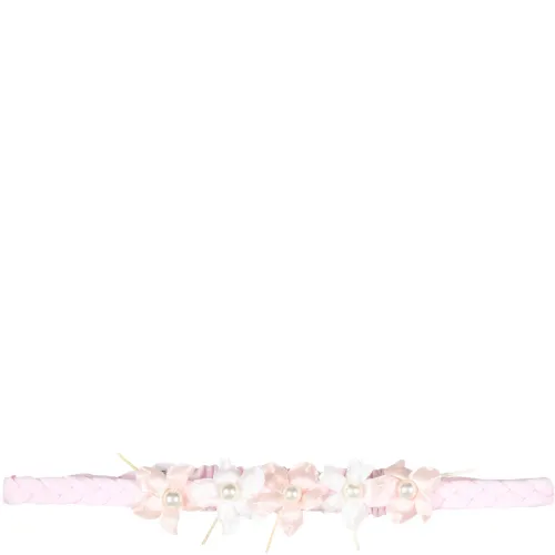 Monnalisa , Pink Flower Headband with Pearls ,Pink female, Sizes: