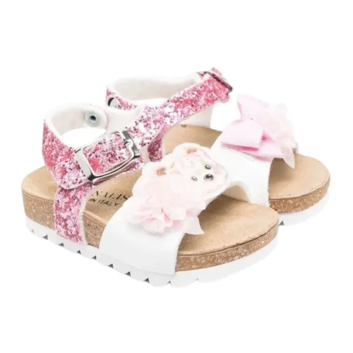 Monnalisa , Pink Leather Sandals with Glitter and Flower Detail ,Pink female, Sizes: