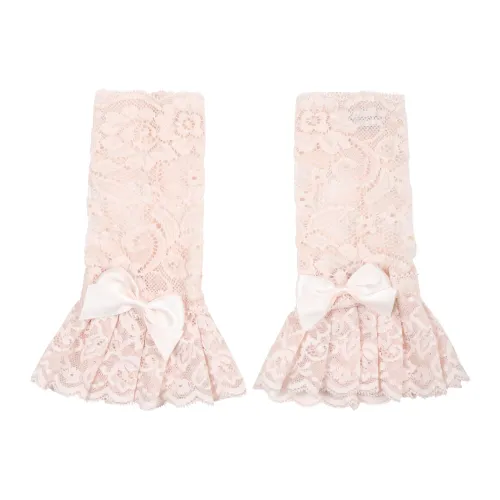 Monnalisa , Pink Macramé Lace Gloves ,Pink female, Sizes: