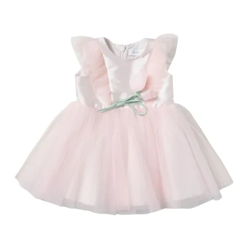 Monnalisa , Pink Sleeveless Dress with Pleated Tulle and Flower Applique ,Pink female, Sizes: