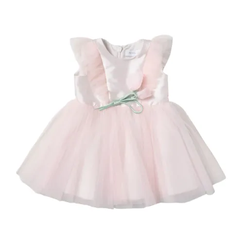 Monnalisa , Pink Sleeveless Dress with Pleated Tulle and Flower Applique ,Pink female, Sizes:
