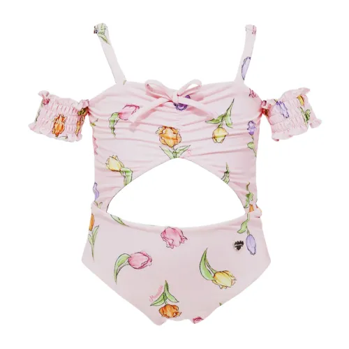 Monnalisa , Pink Tulip Print One-Piece Swimsuit ,Pink female, Sizes: